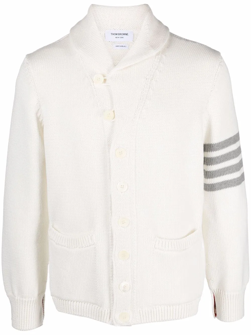 Thom Browne 4-bar Shawl-collar Jersey-stitch Cardigan In White