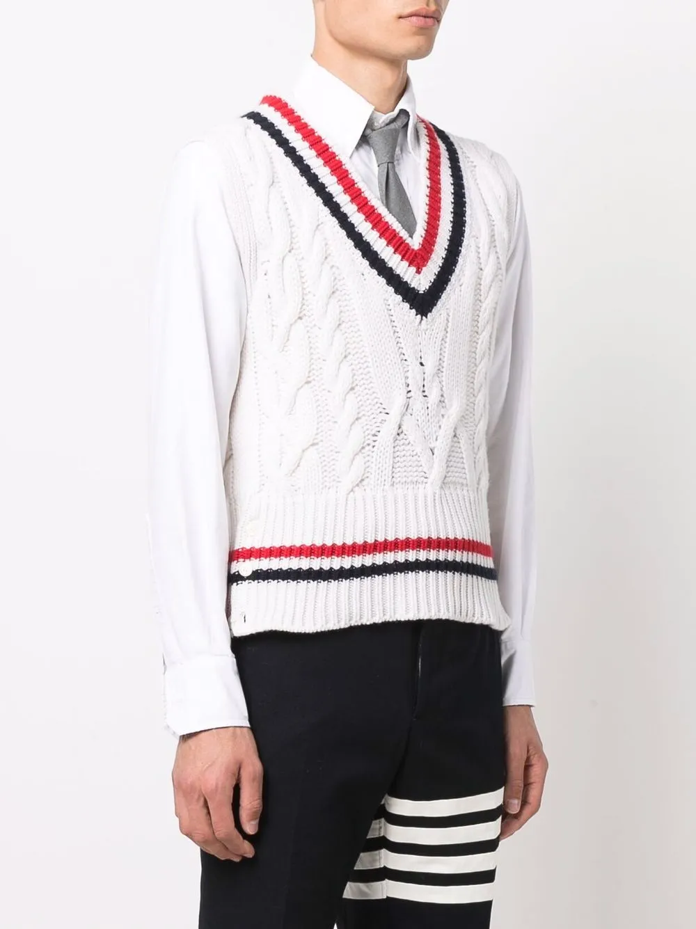  Thom Browne Pullunder Mit Zopfmuster   Weiß 