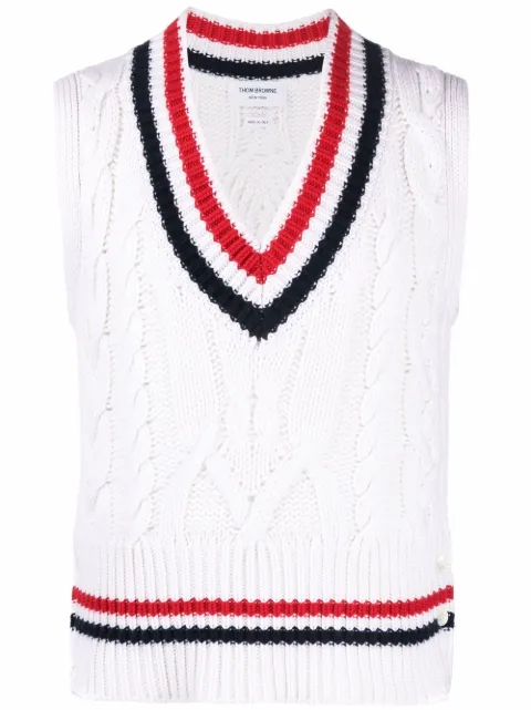 Thom Browne RWB trim cable knit tank top