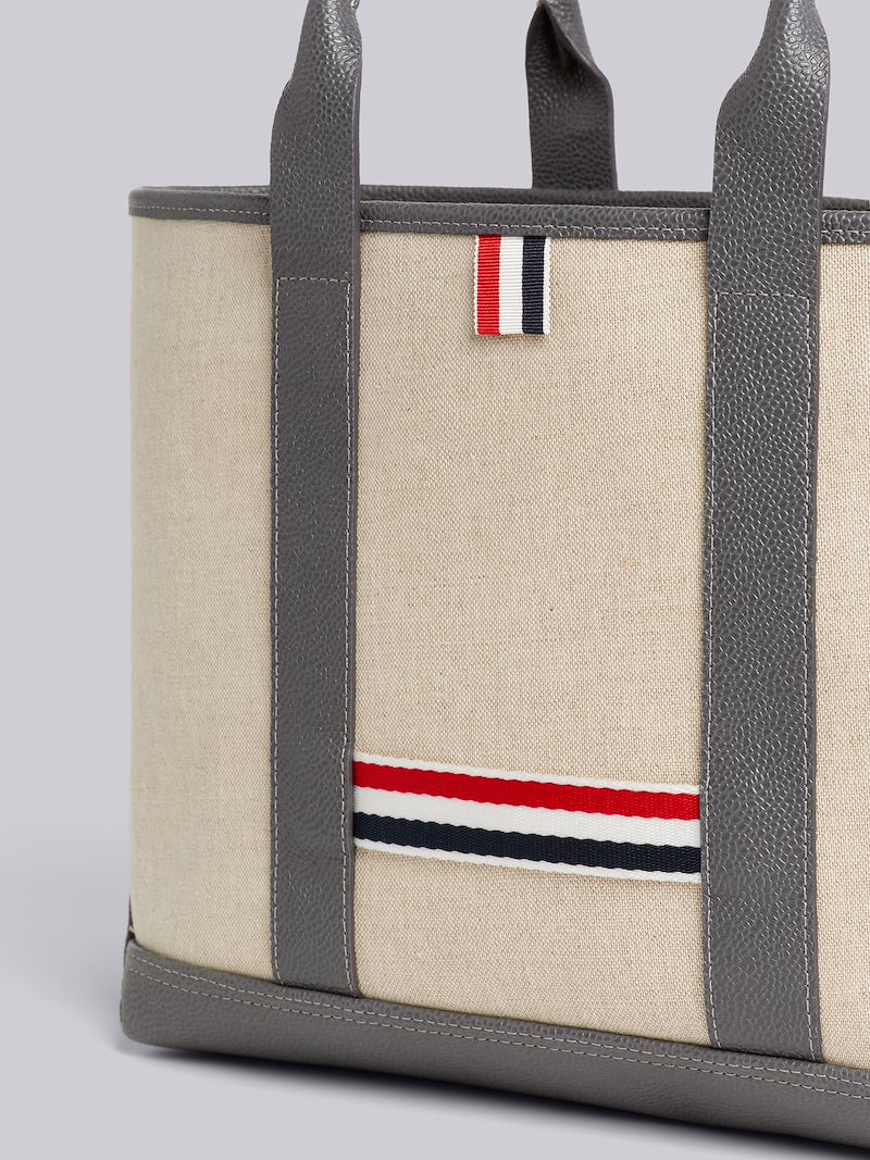 Light Grey Heavy Linen Leather Handle Small Tool Tote