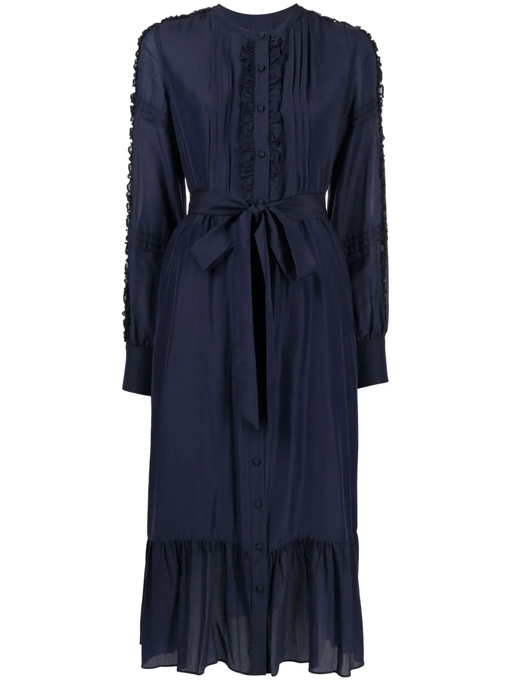 ＜Farfetch＞ Marchesa Notte タイウエスト ラッフル ドレス - ブルー