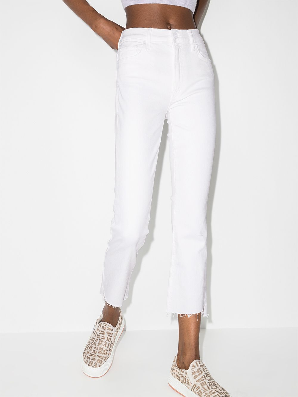 Shop Mother The Insider Crop Step Fray Jeans In Weiss