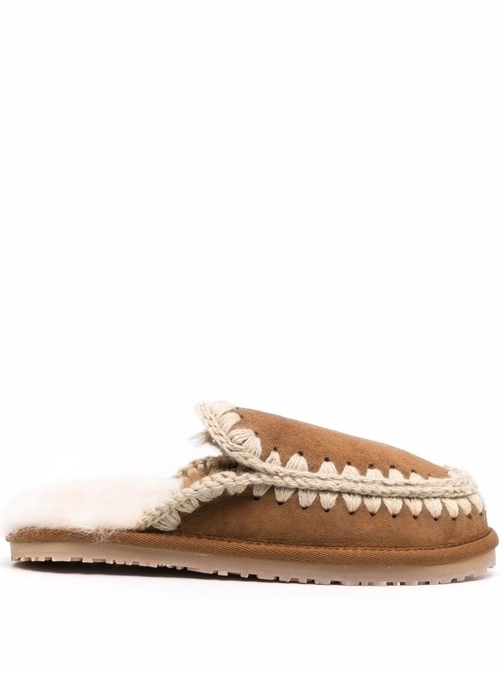 Mou Braided Shearling Slippers In Brown