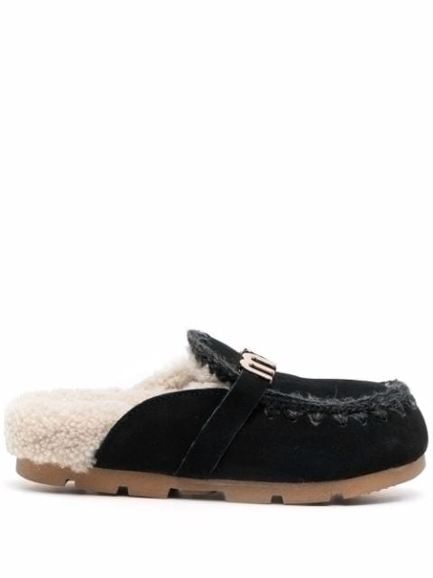 Mou logo-plaque shearling slippers