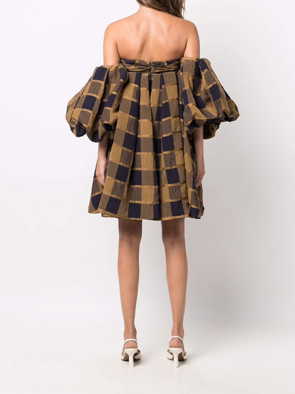 Shop Khaite Checked Flared Two-in-one Dress In Nude
