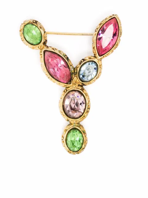 Saint Laurent Pre-Owned 1990s crystal-embellished Y brooch