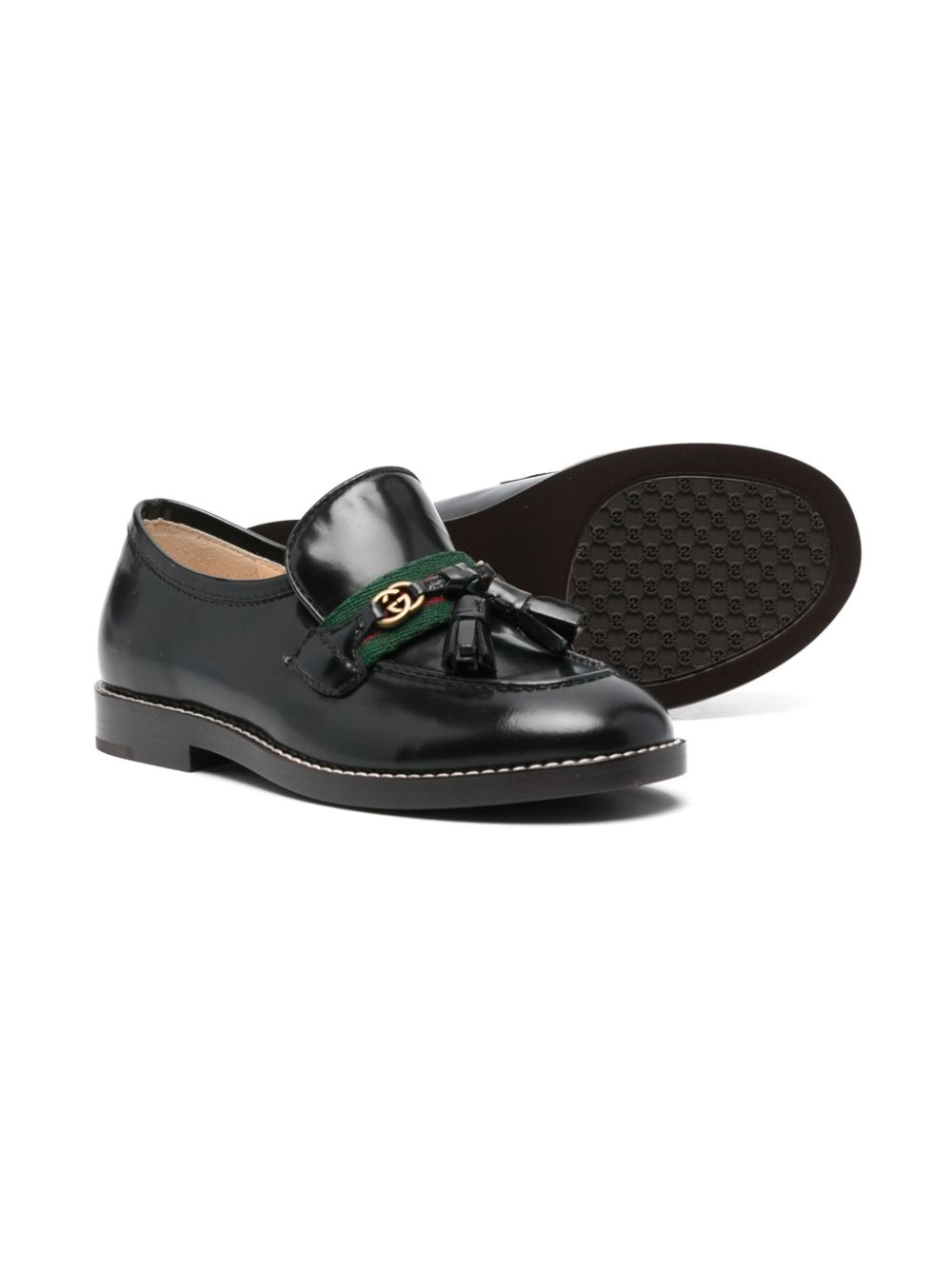 Gucci Kids Web-stripe leather loafers - Black