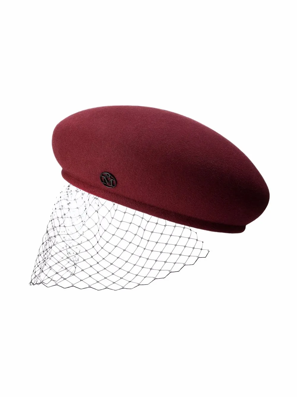 Maison Michel New Bonnie Veil Felt Beret In Burgundy