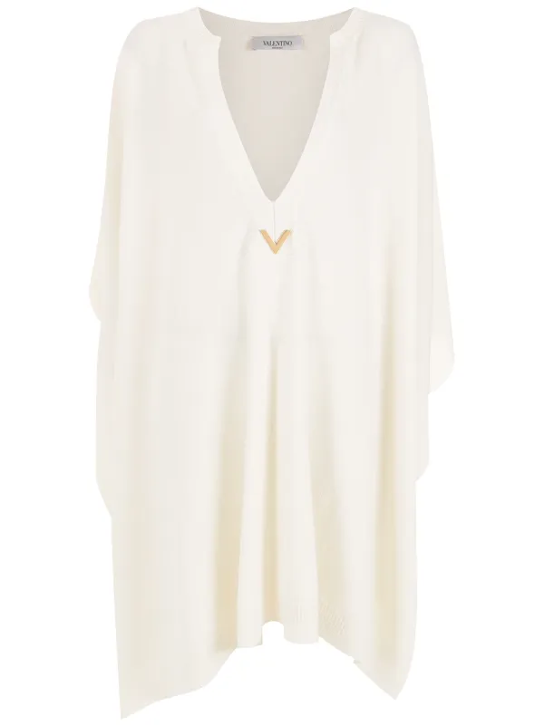 Valentino Garavani ロゴプレートニットポンチョ | ホワイト | FARFETCH JP
