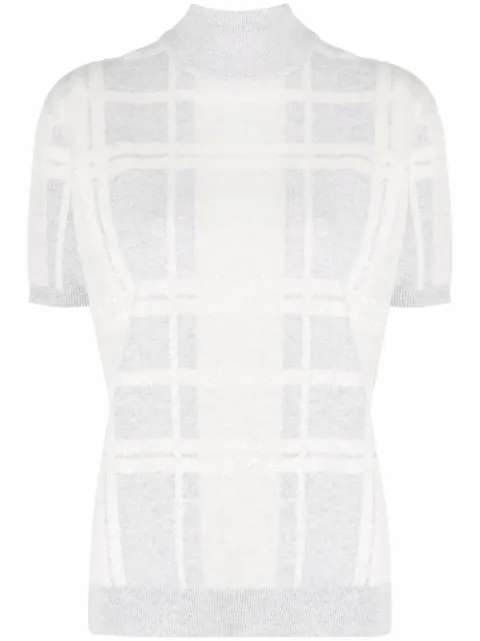Brunello Cucinelli check-print knitted top