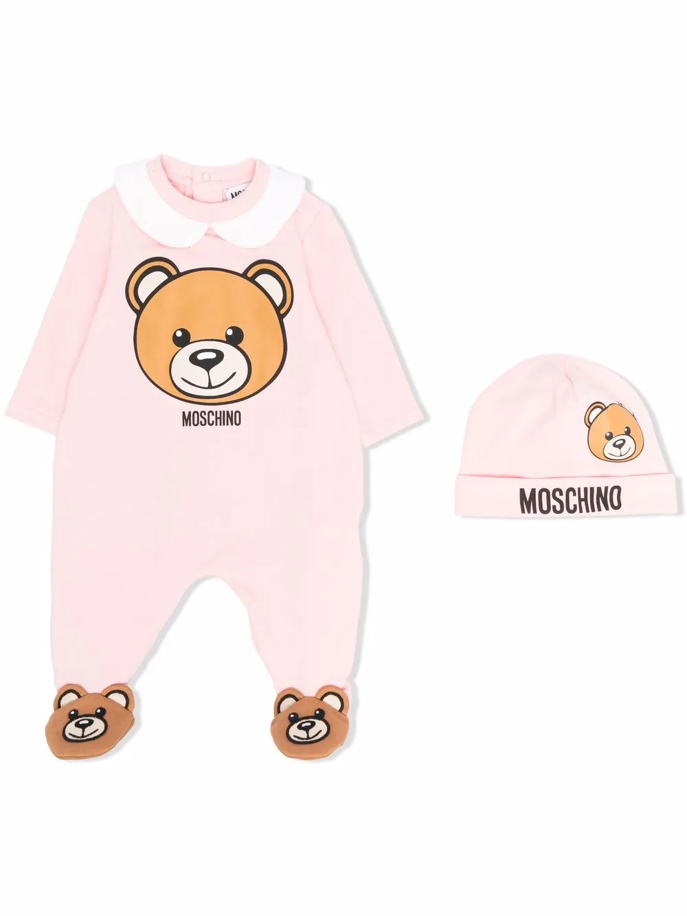 фото Moschino kids комплект из боди и шапки с принтом