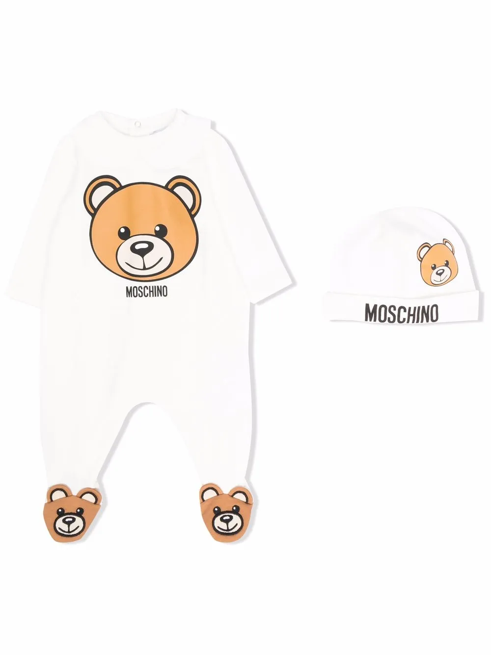 фото Moschino kids комплект из боди и шапки с принтом