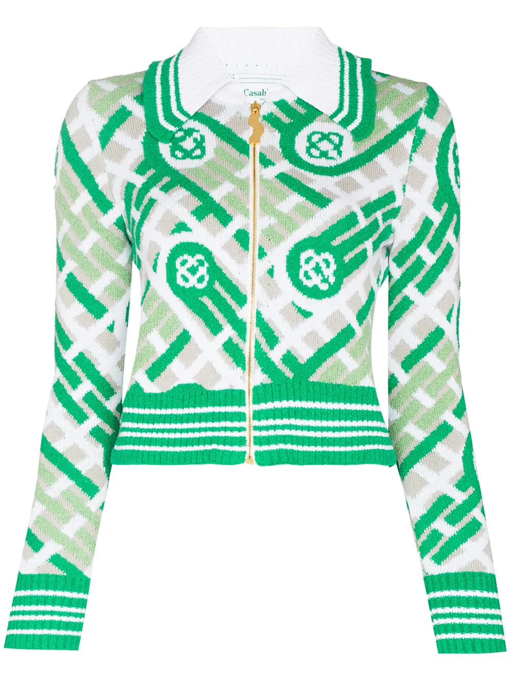 intarsia-monogram zip-up cardigan