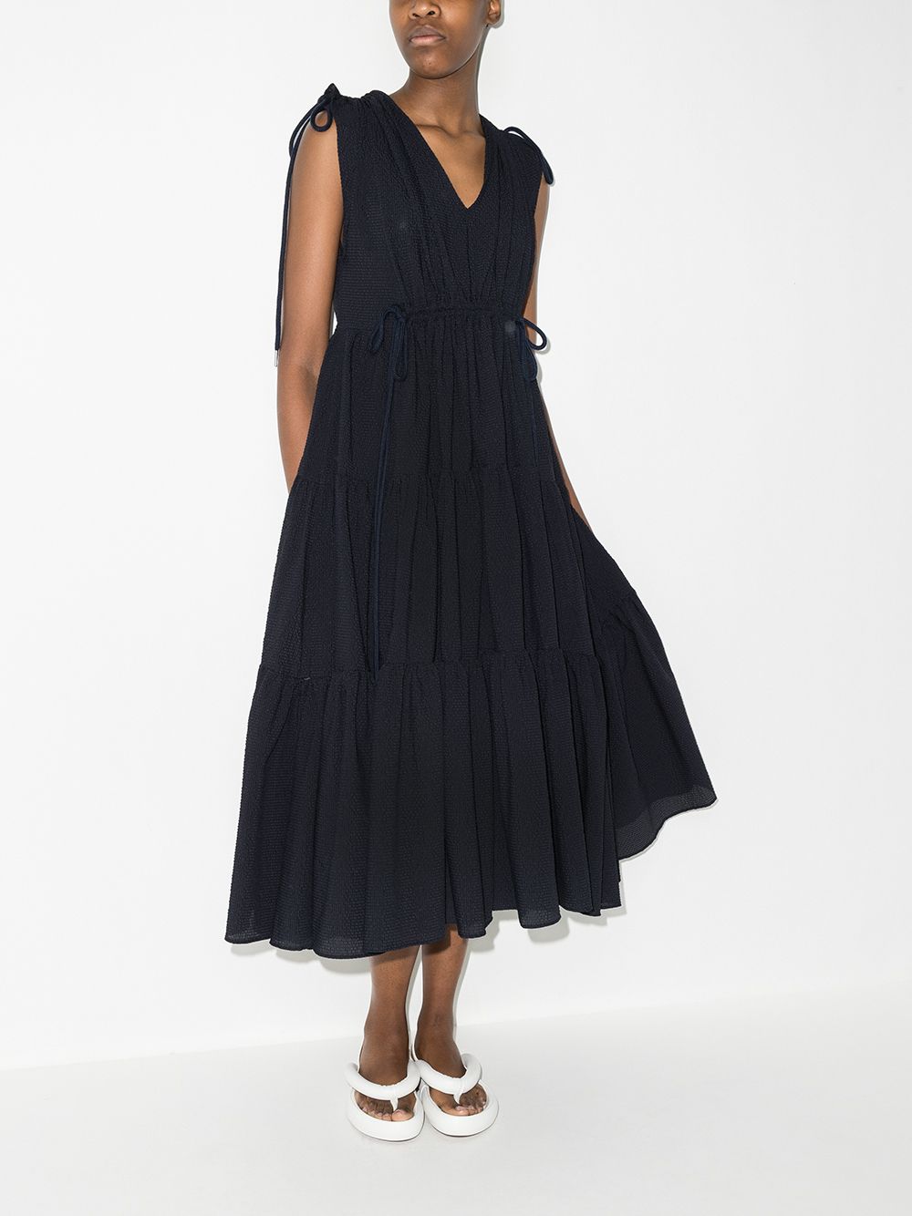 фото Missing you already shirred-effect tiered midi dress