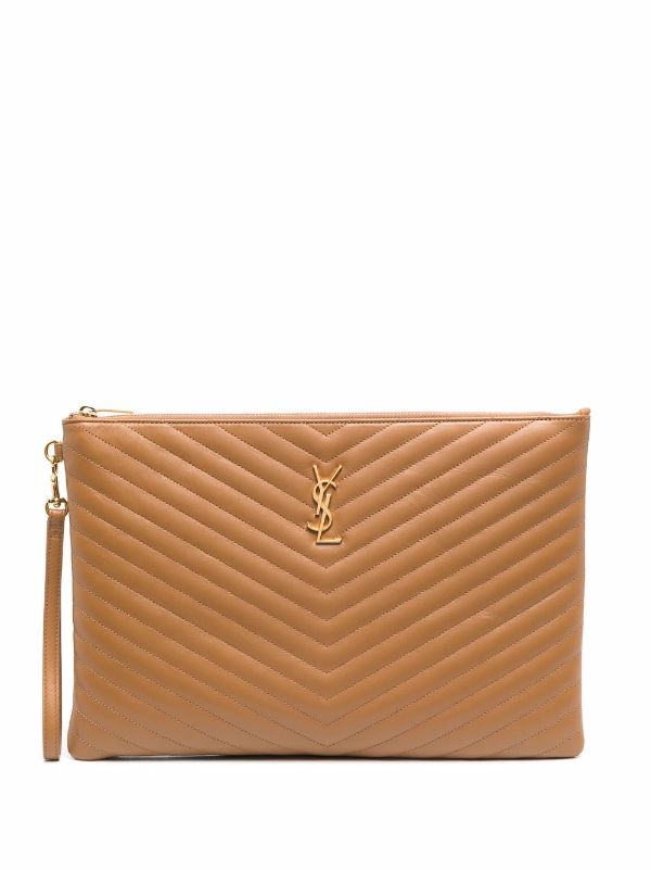 saint laurent logo plaque quilted clutch bag