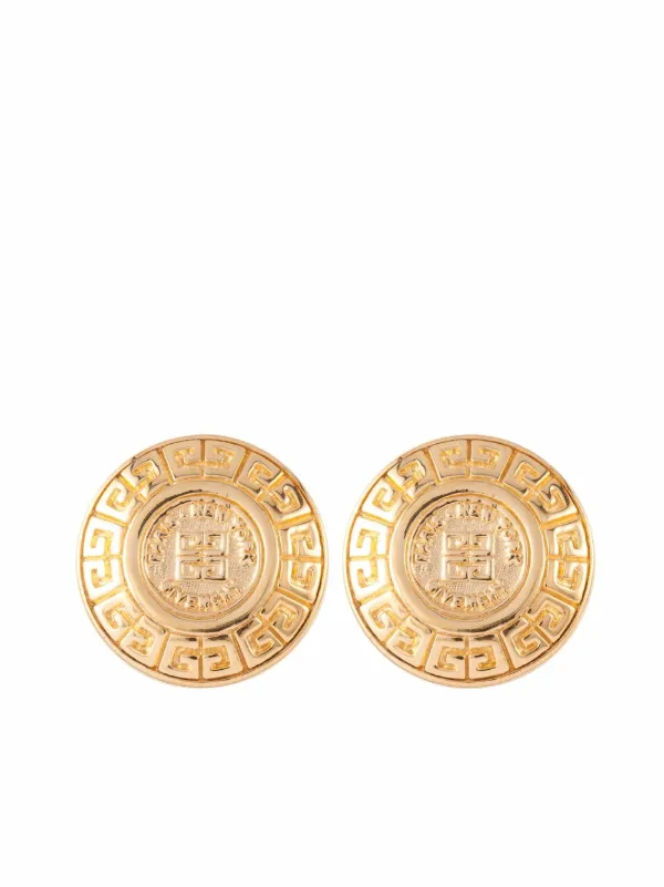 Givenchy Pre-owned 1980s 4G Logo-embossed Clip-on Earrings in Gold