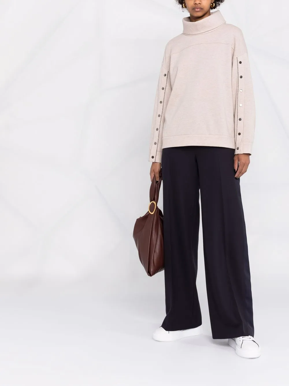 Brunello Cucinelli Buttoned-sleeve Jumper In Nude