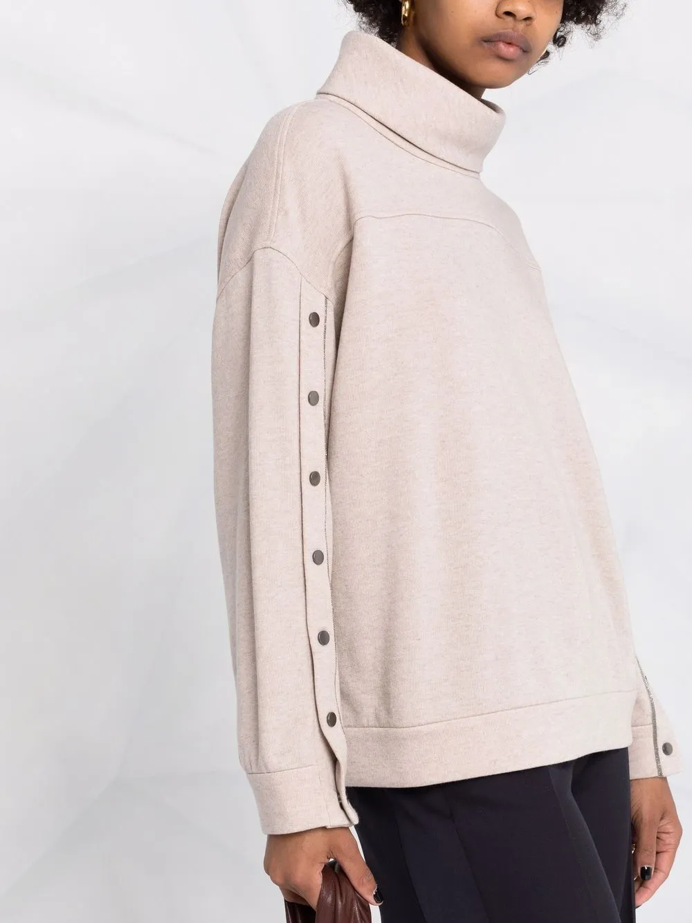 Brunello Cucinelli Buttoned-sleeve Jumper In Nude