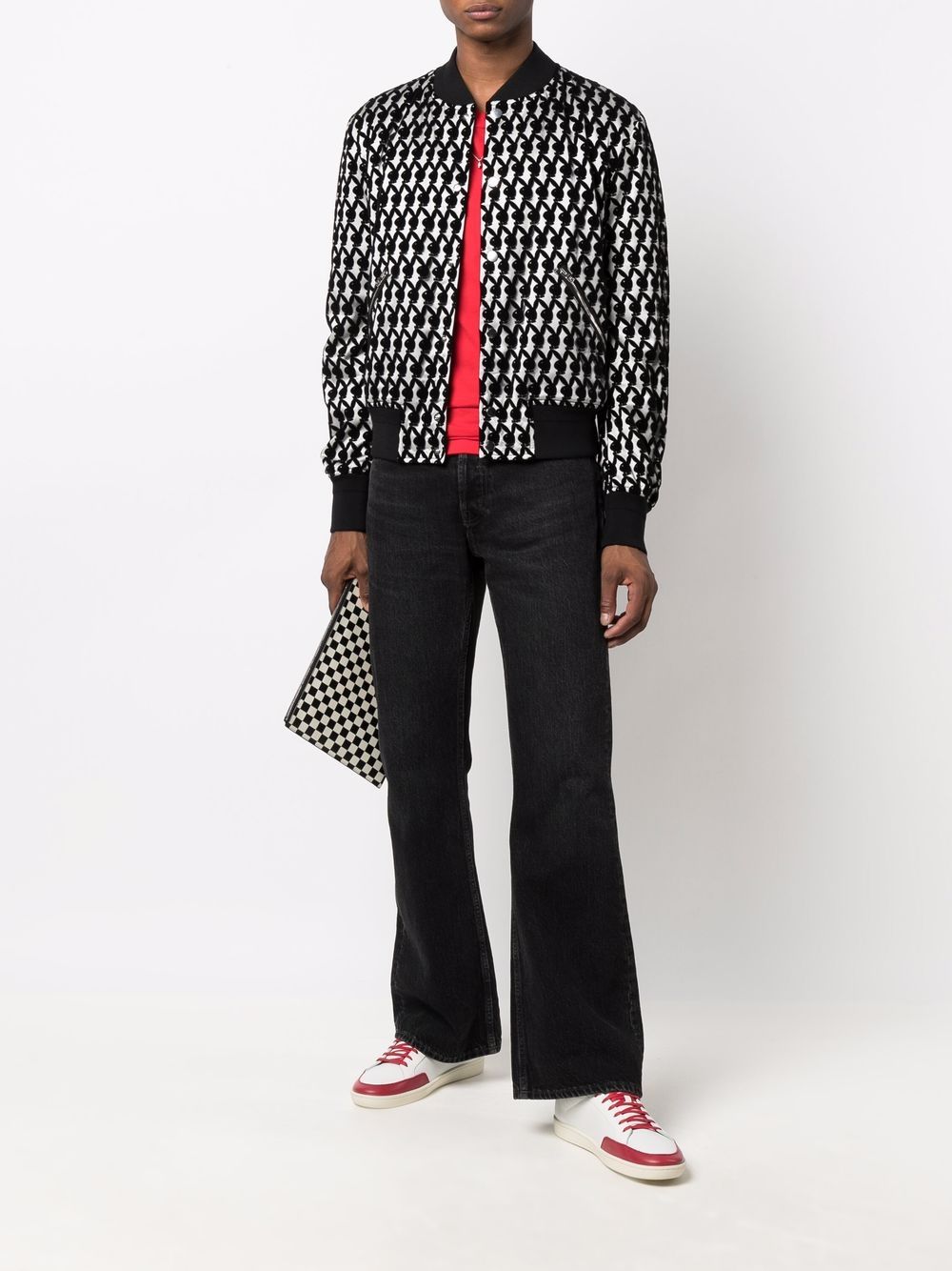 Amiri Black & White Playboy Edition Flocked Bomber Jacket | ModeSens