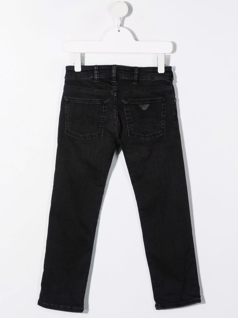 Shop Emporio Armani Logo-plaque Straight-leg Jeans In 黑色