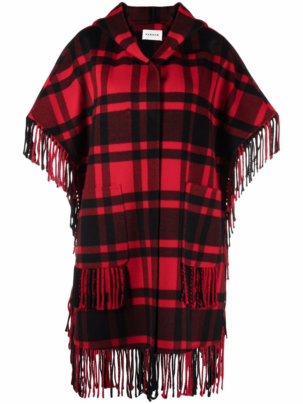 

P.A.R.O.S.H. plaid-check fringed cape - Red