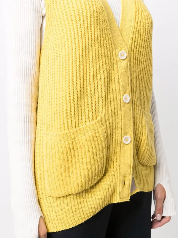yellow sleeveless cardigan