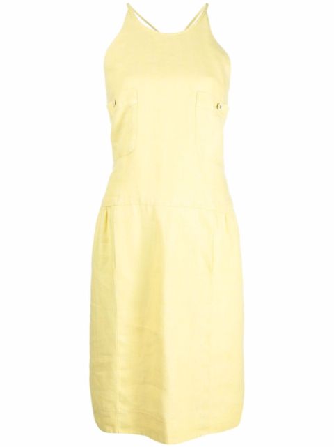 HOT SALE CHANEL 1996 crossover-strap linen dress Women