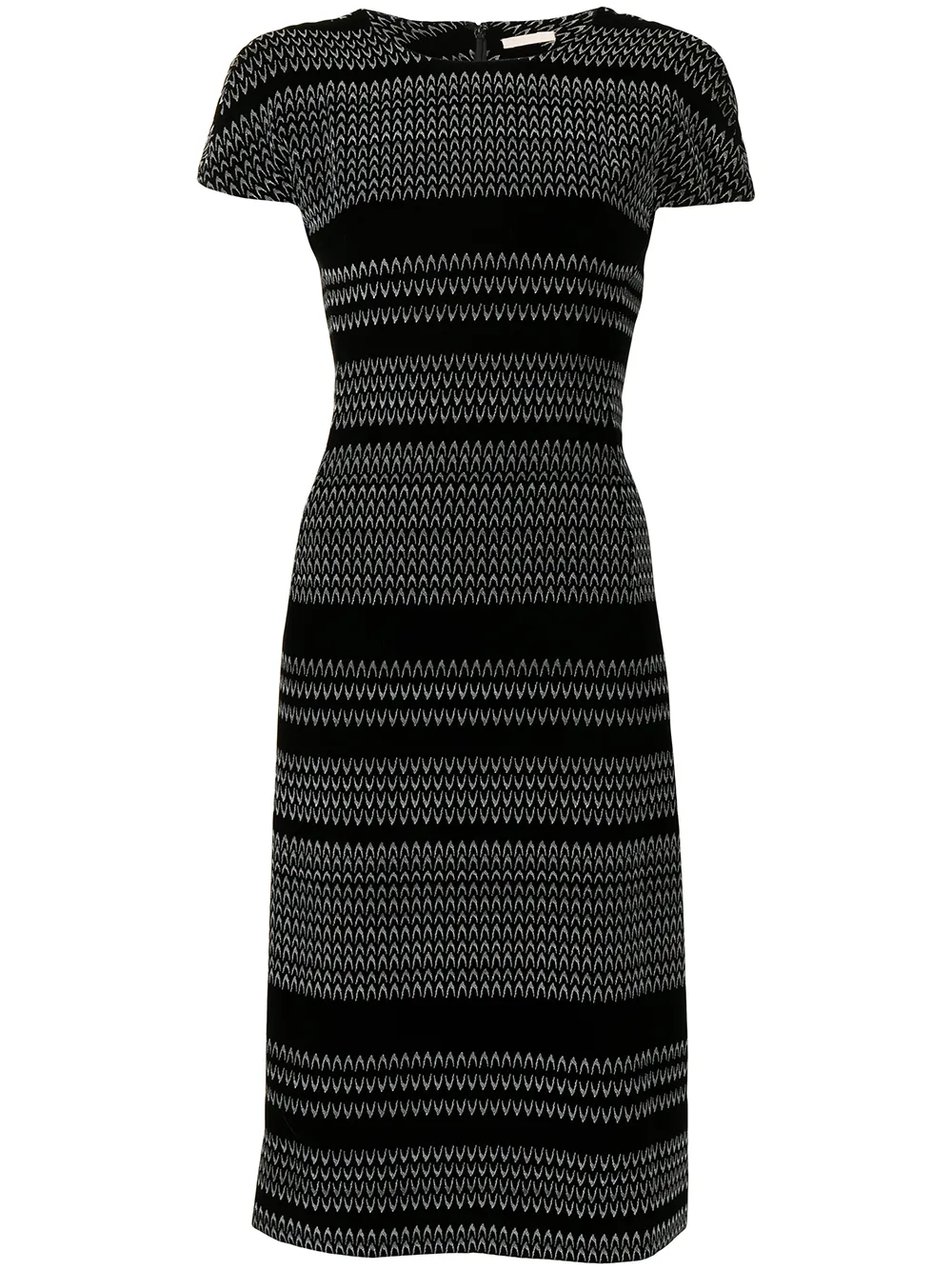 Pre-owned Alaïa Zigzag Striped Short-sleeved Dress In Black