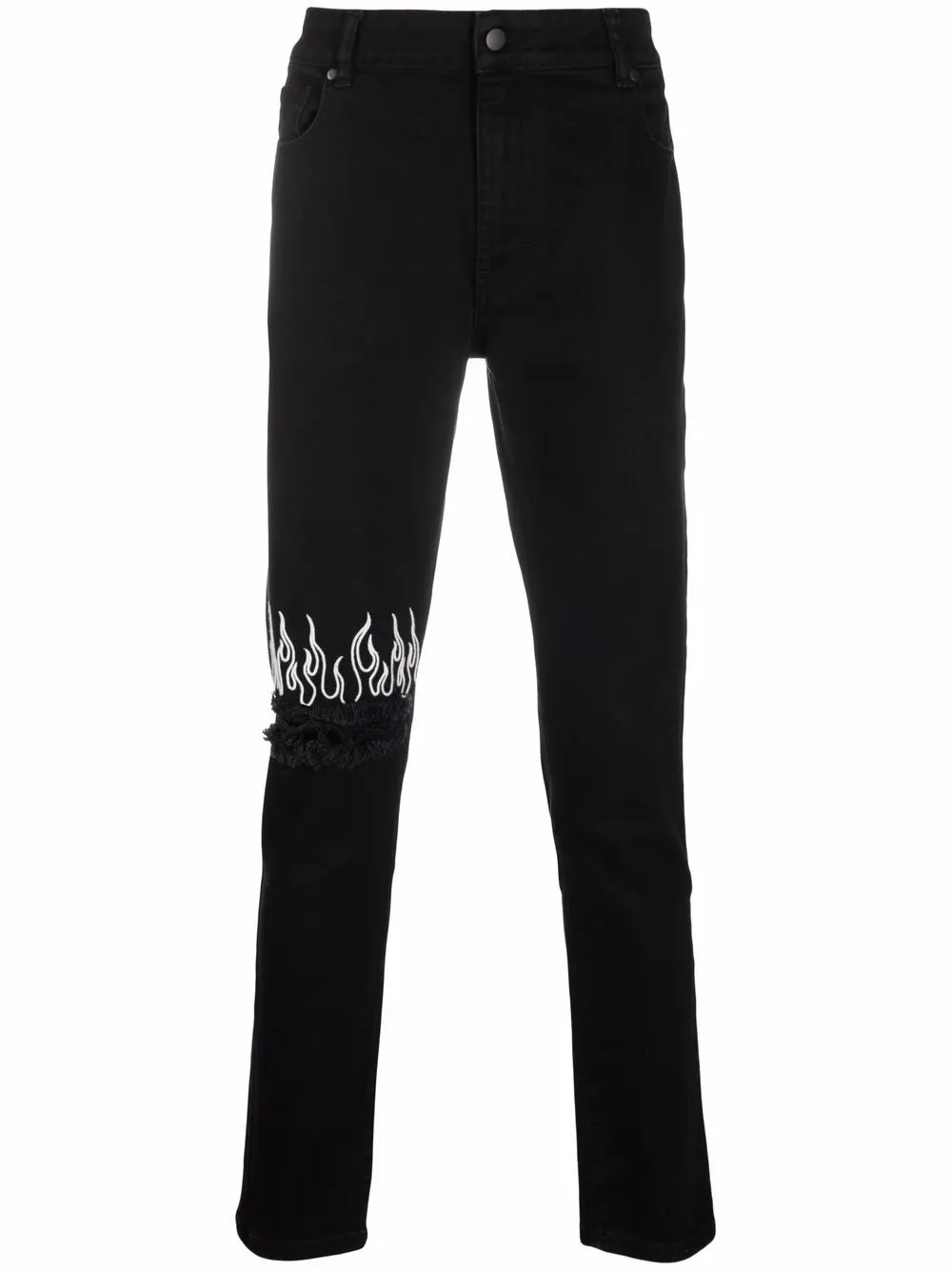 flame-embroidered slim-fit jeans 
