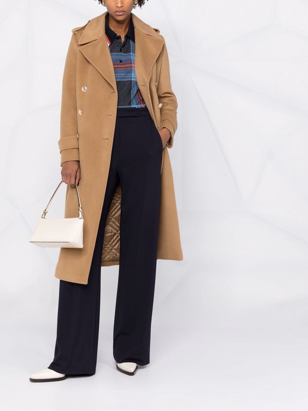 Shop Tommy Hilfiger Belted-waist Wool-blend Coat In Neutrals