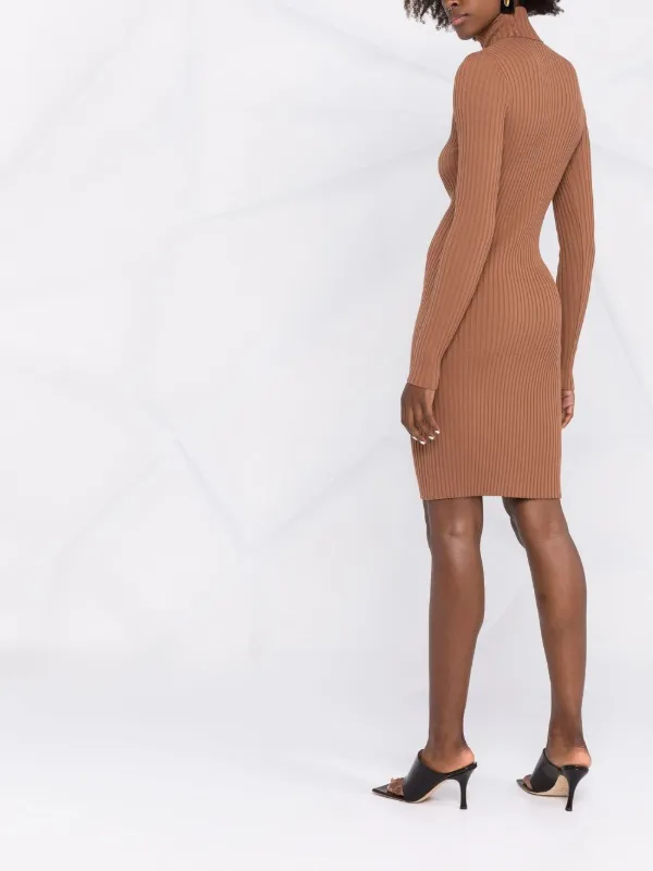 roll-neck ribbed midi dress for women 