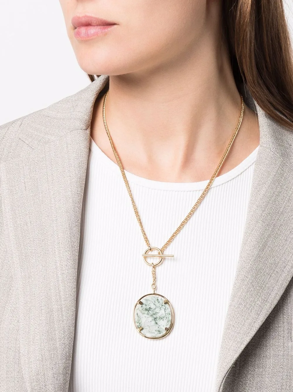 Image 2 of Isabel Marant circular-pendant T-bar fastening necklace