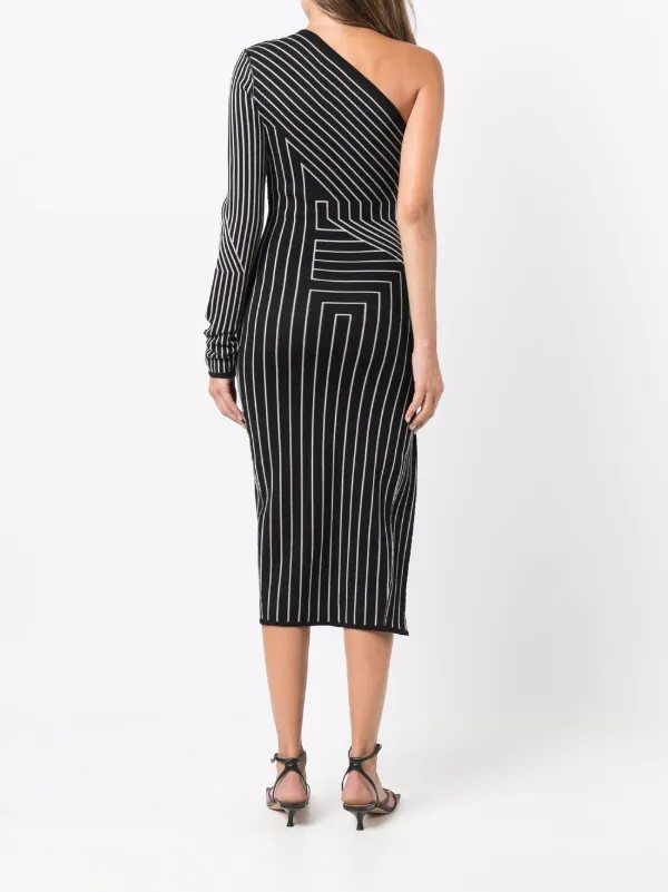 Rick Owens Geometric Stripe one-shoulder Dress | Black