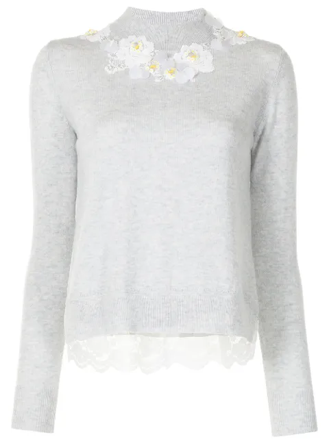 Onefifteen floral- appliqué mock-neck knitted jumper