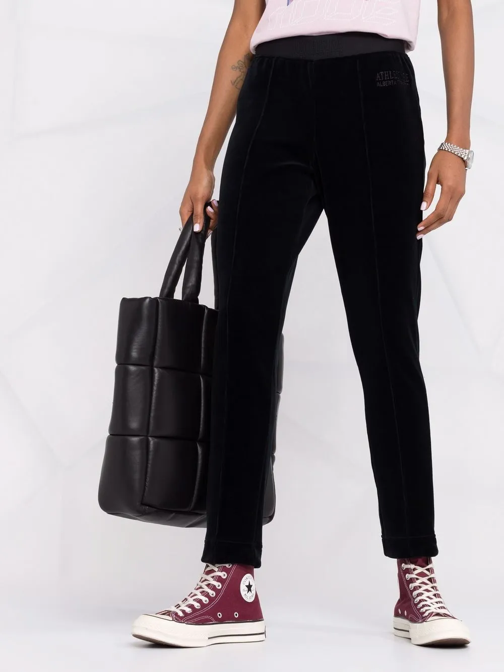 фото Alberta ferretti велюровые брюки с вышитым логотипом