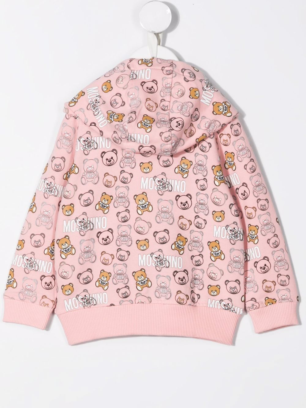 Shop Moschino Teddy Bear Print Zip-up Hoodie In 粉色