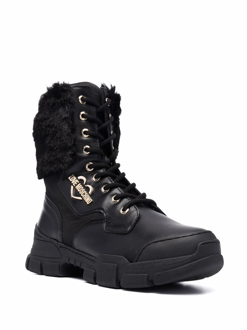 Image 2 of Love Moschino fur panel lace-up boots