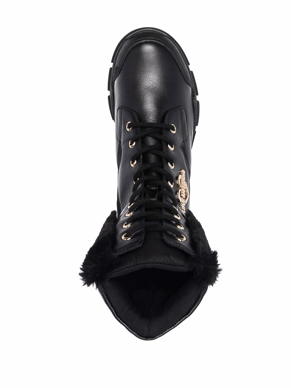 Shop Love Moschino Fur Panel Lace-up Boots In Black