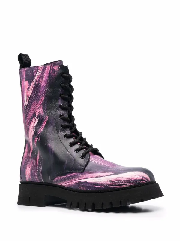 purple paint-splatter combat boots 