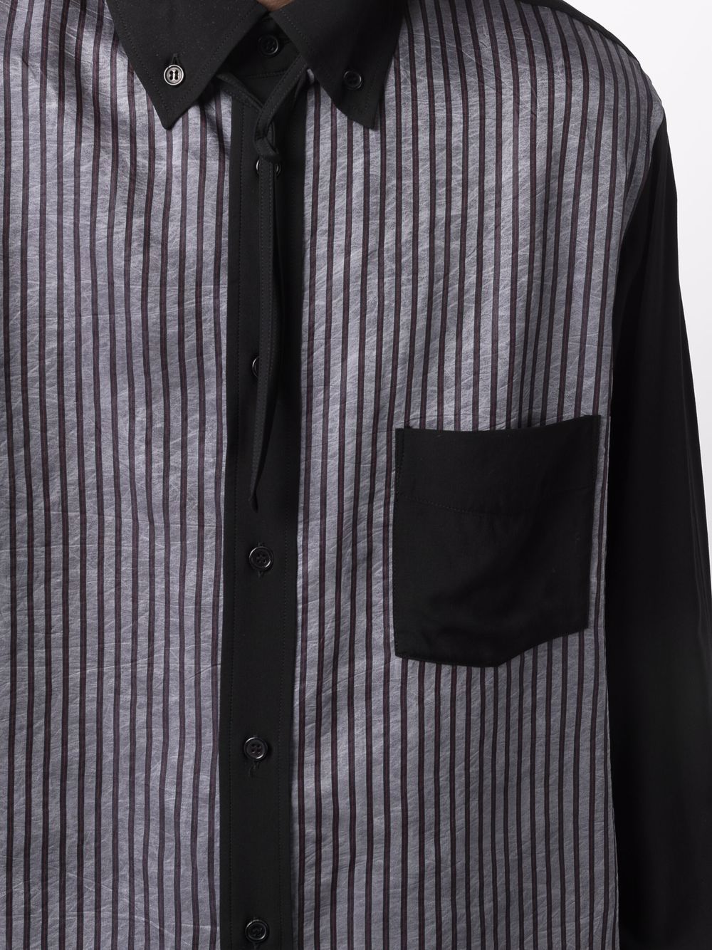 Shop Yohji Yamamoto Pinstripe Print Panel Shirt In 黑色