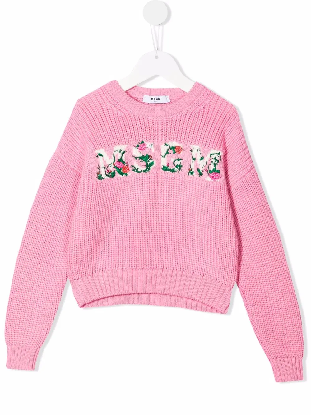 

MSGM Kids floral-embroidered logo jumper - Pink