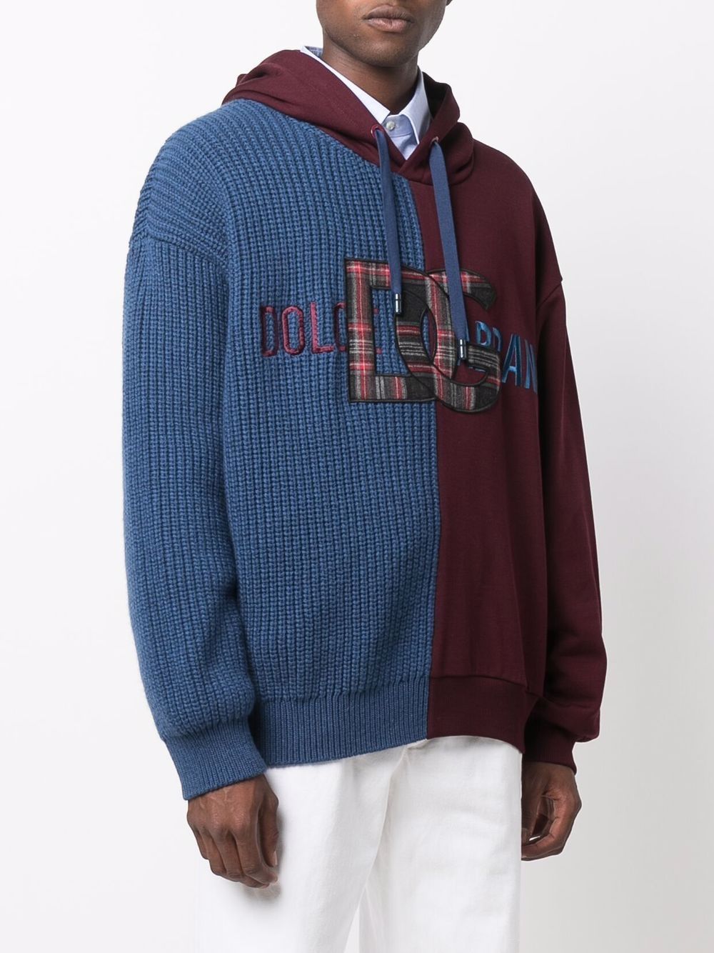 Shop Dolce & Gabbana Panelled Logo-patch Hoodie In Blau