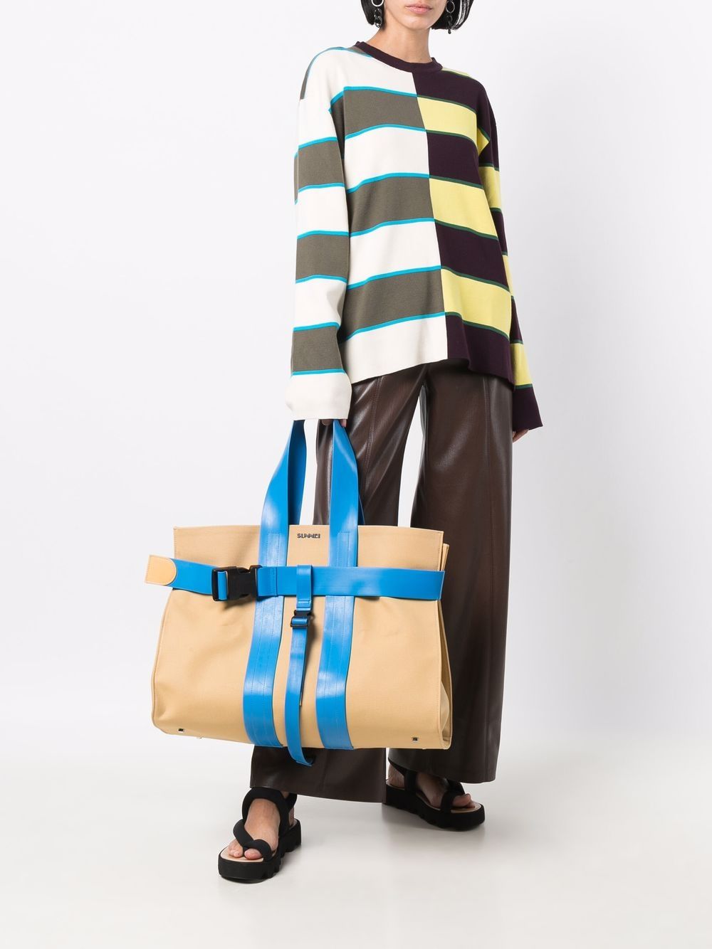 Shop Sunnei Striped Knit Cotton Sweater In Yellow
