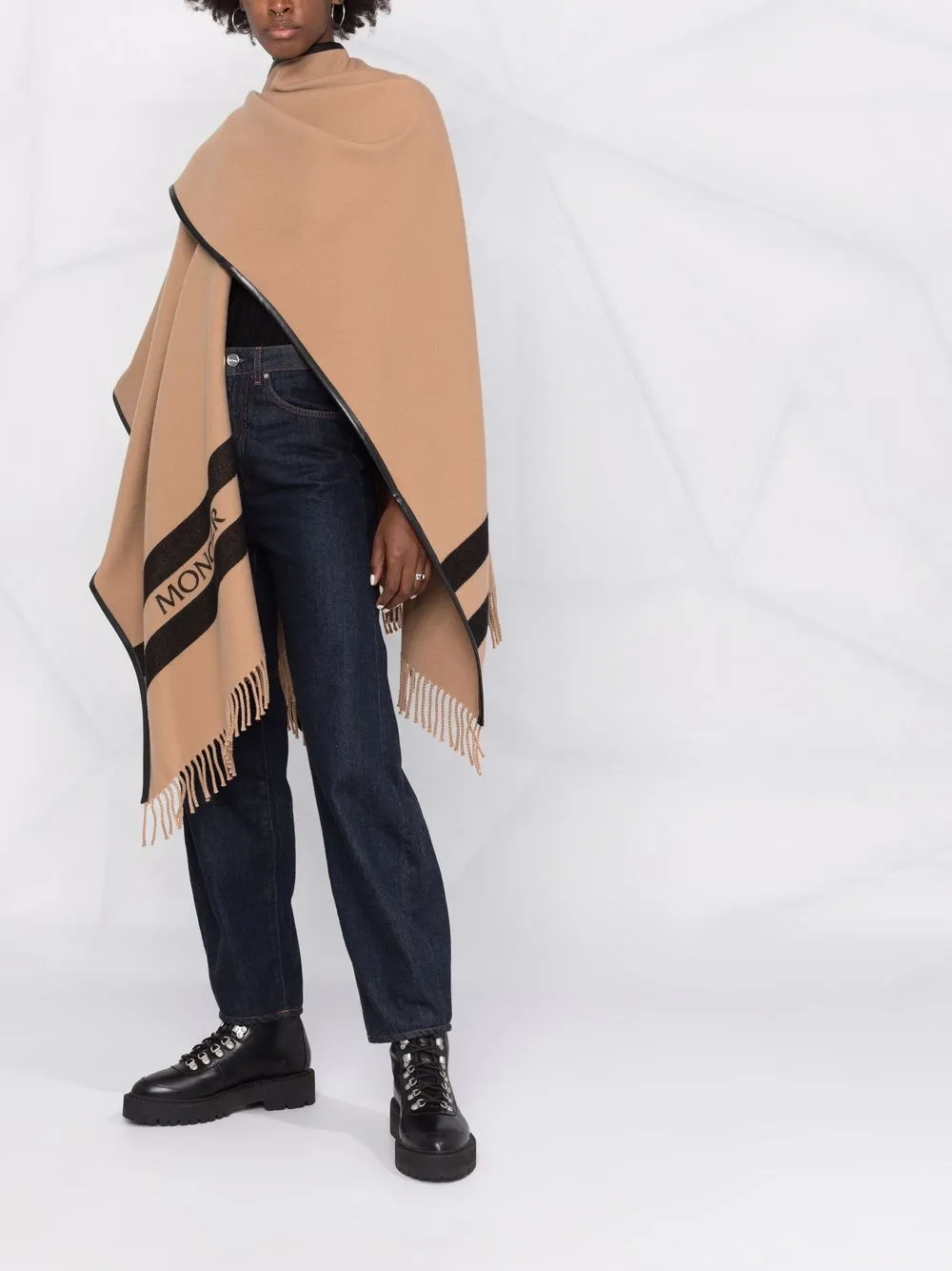 Image 2 of Moncler logo-print wool cape