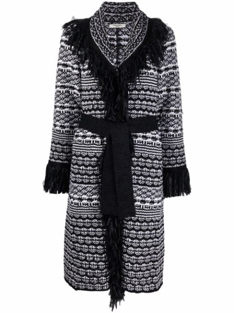 Charlott fringed intarsia-knit cardigan coat