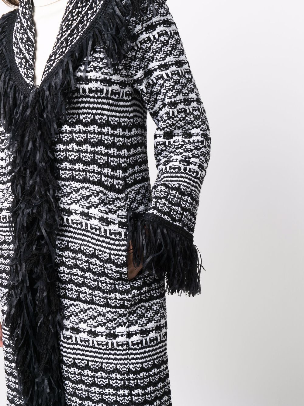 Shop Charlott Fringed Intarsia-knit Cardigan Coat In Schwarz