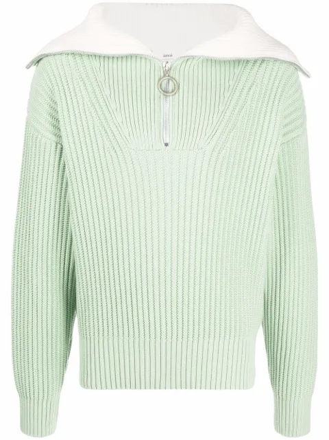 AMI Paris zip-collar fisherman's rib jumper