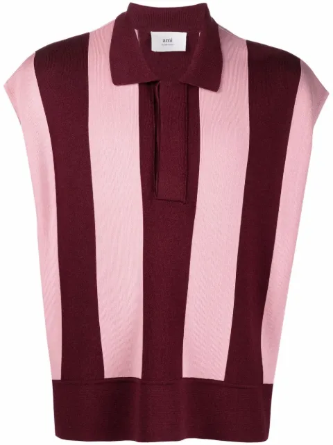 AMI Paris playera tipo polo sin mangas con rayas verticales