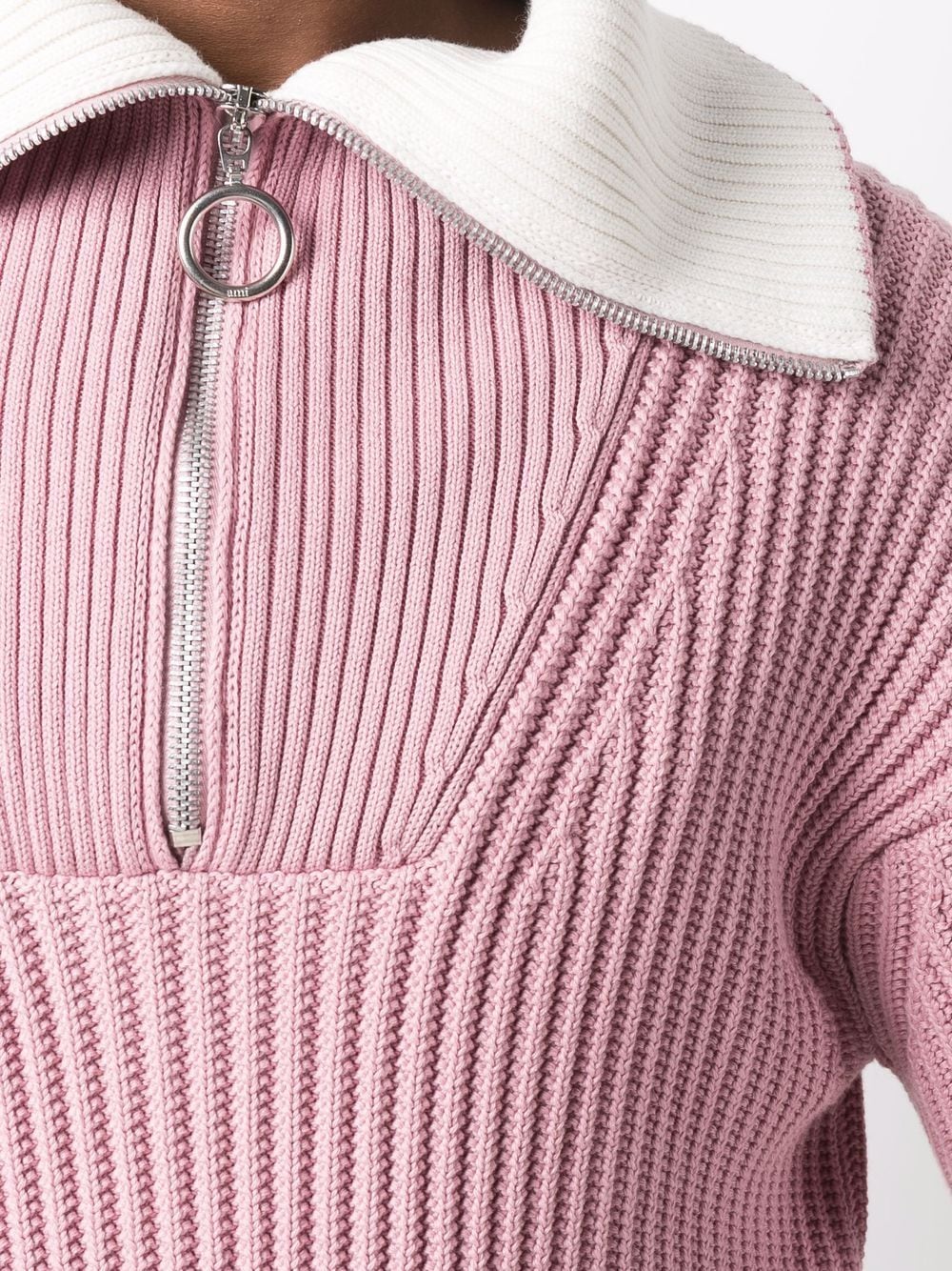 Shop Ami Alexandre Mattiussi Zip-collar Fisherman's Rib Jumper In Pink