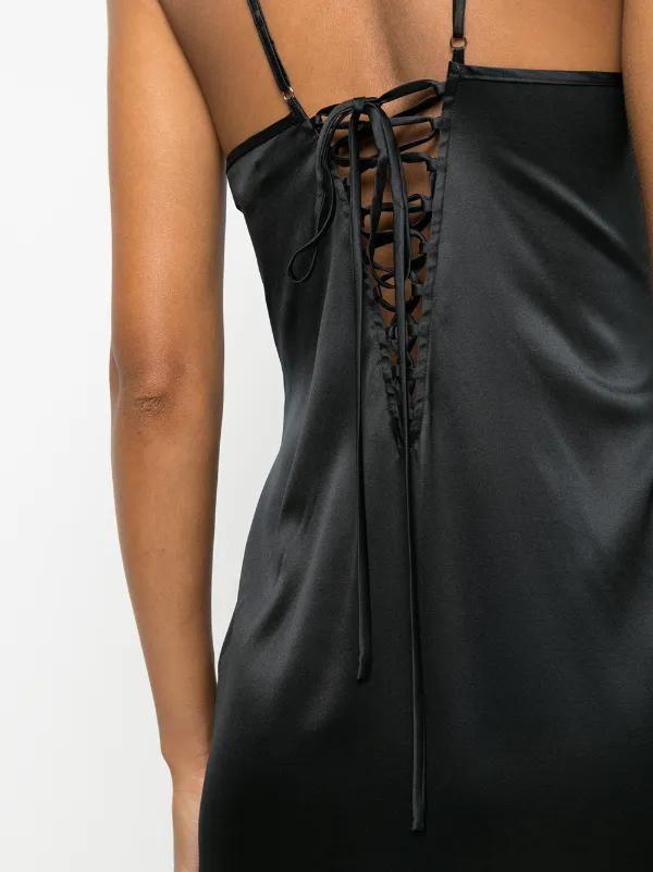 Lace back satin slip dress online